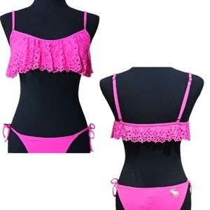 A&F Bikini Laser Cut Ruffle Top Side Tie Cheeky Bottom